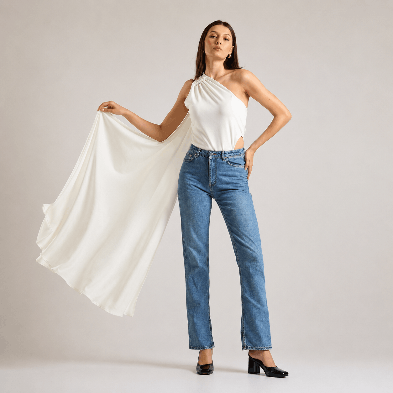 Ivory Drape One-Shoulder Top