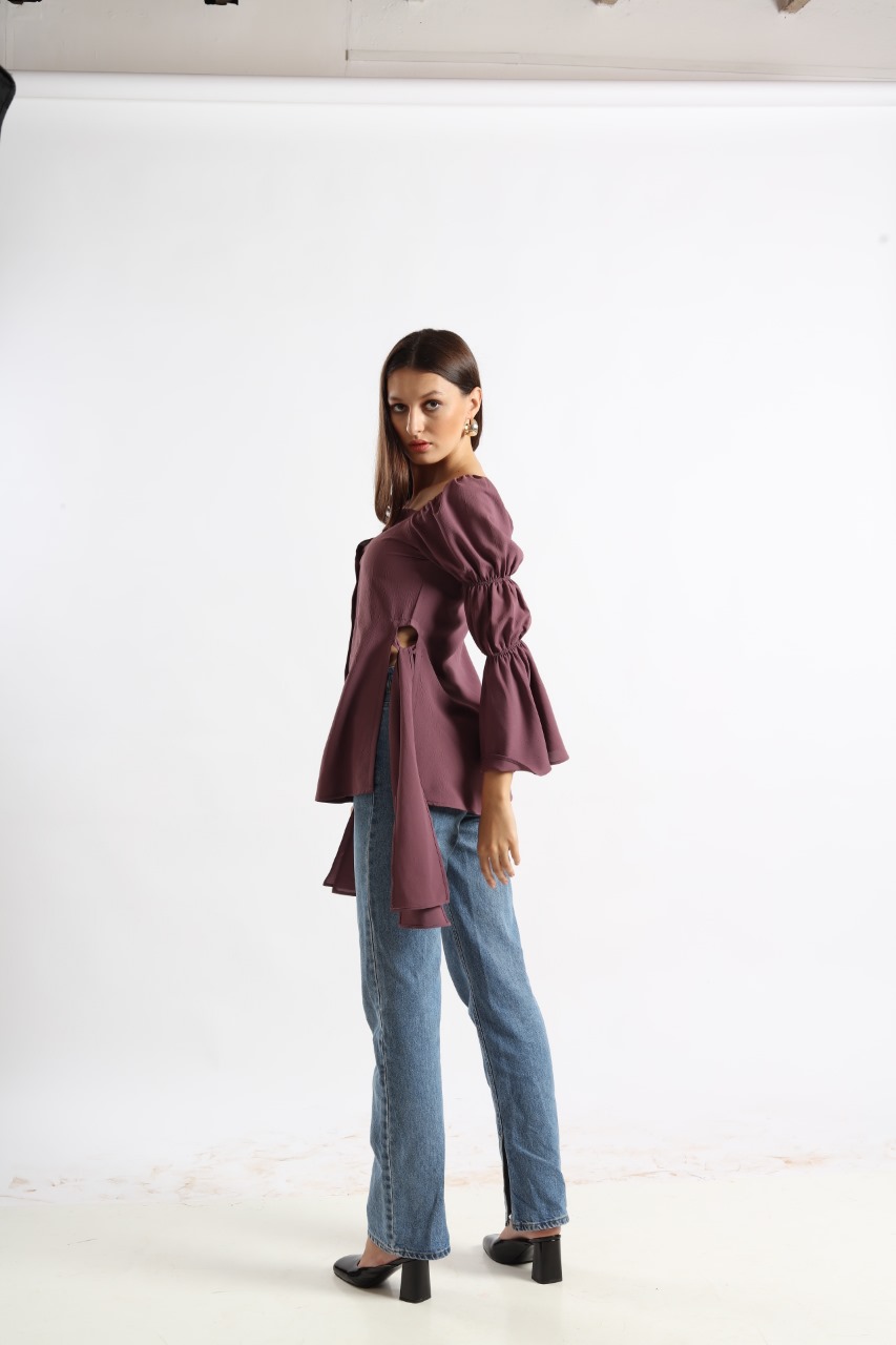 Plum Elegance Tie-Side Top