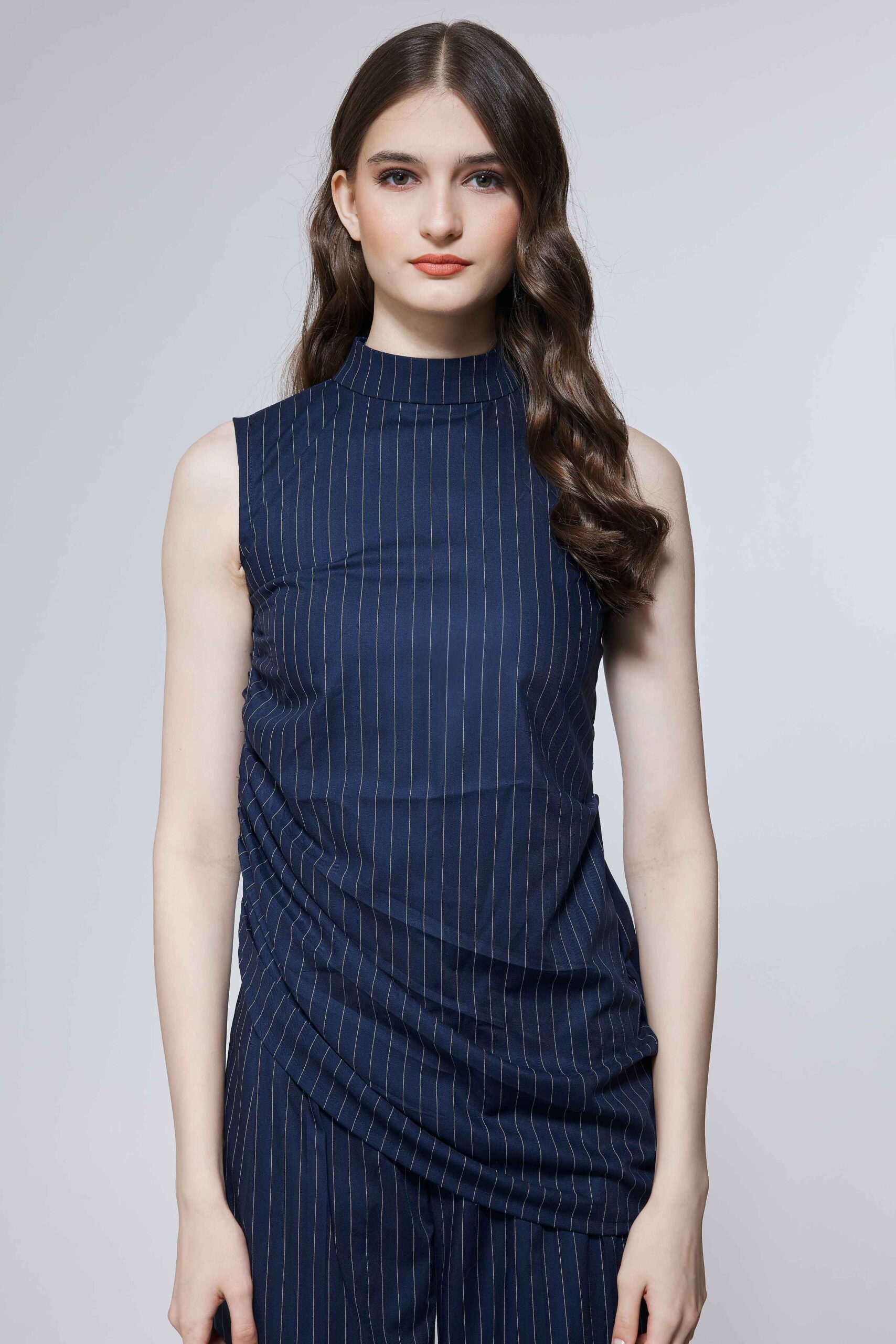 Navy Pleated Sleeveless Co-Ord Set