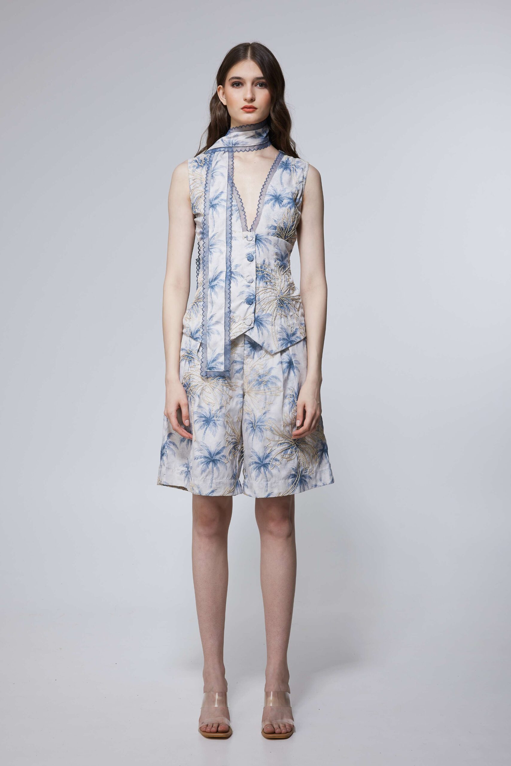 Blue Botanical Print Dress