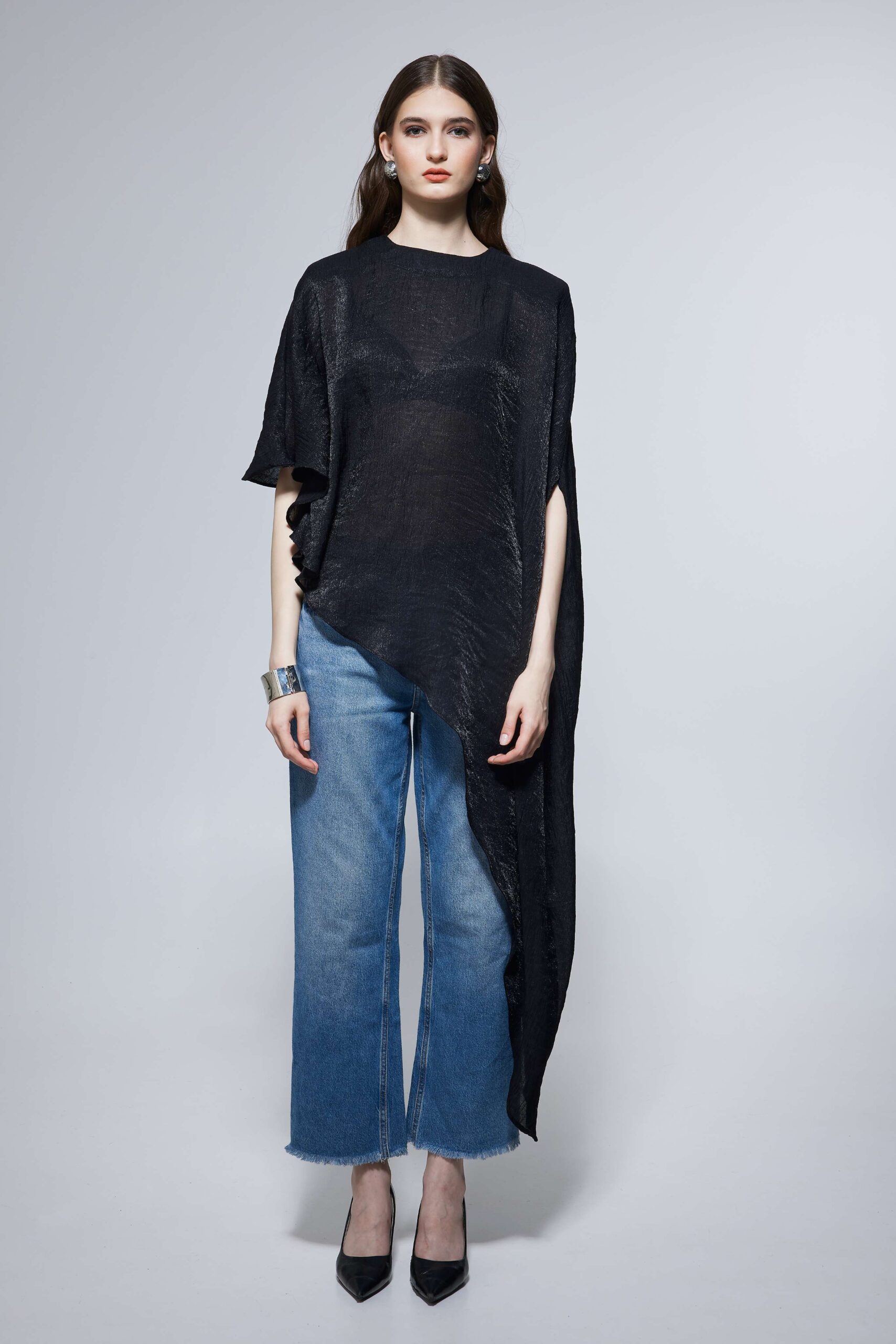 Black Asymmetric Overlay Top