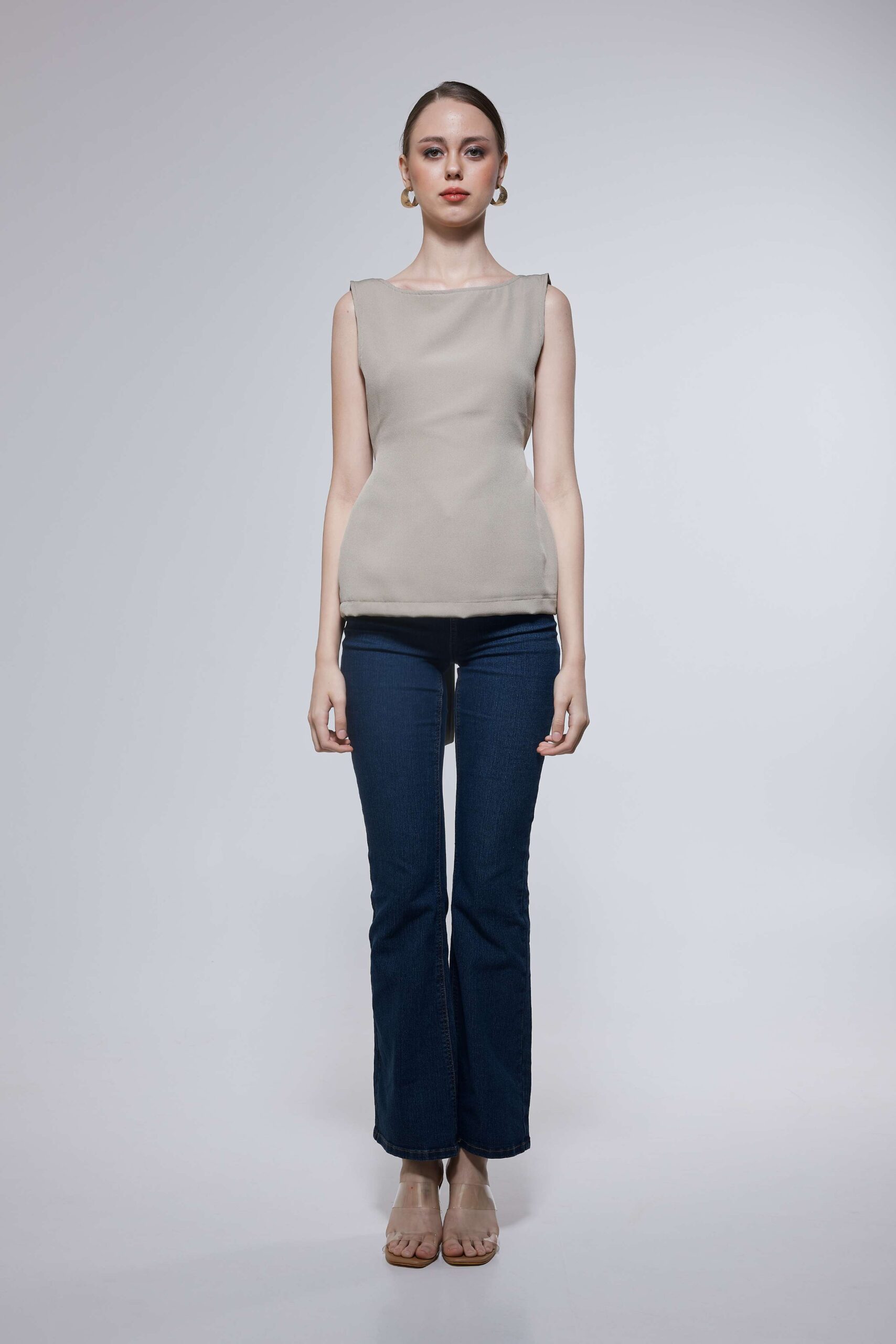 Taupe Tie-Back Sleeveless Top