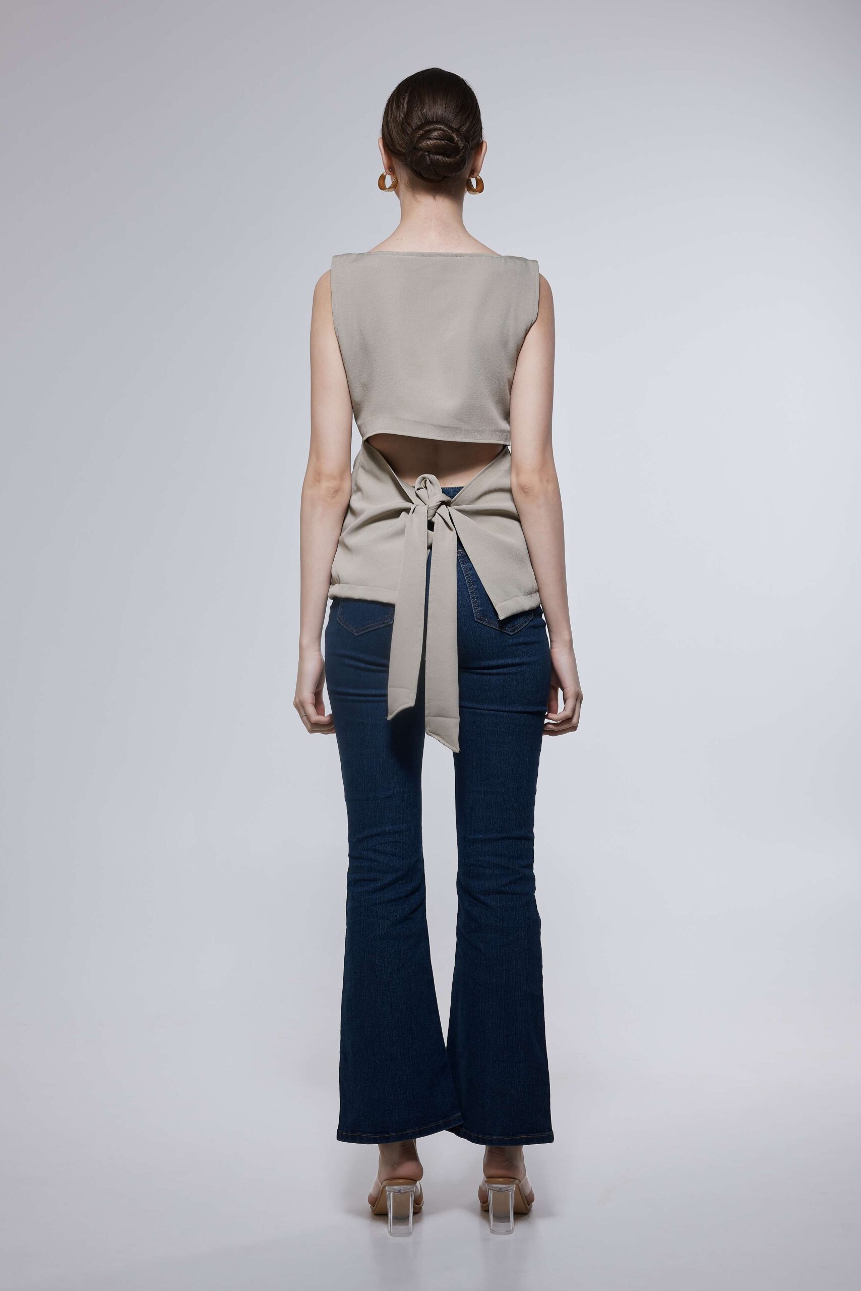 Taupe Tie-Back Sleeveless Top - Image 2