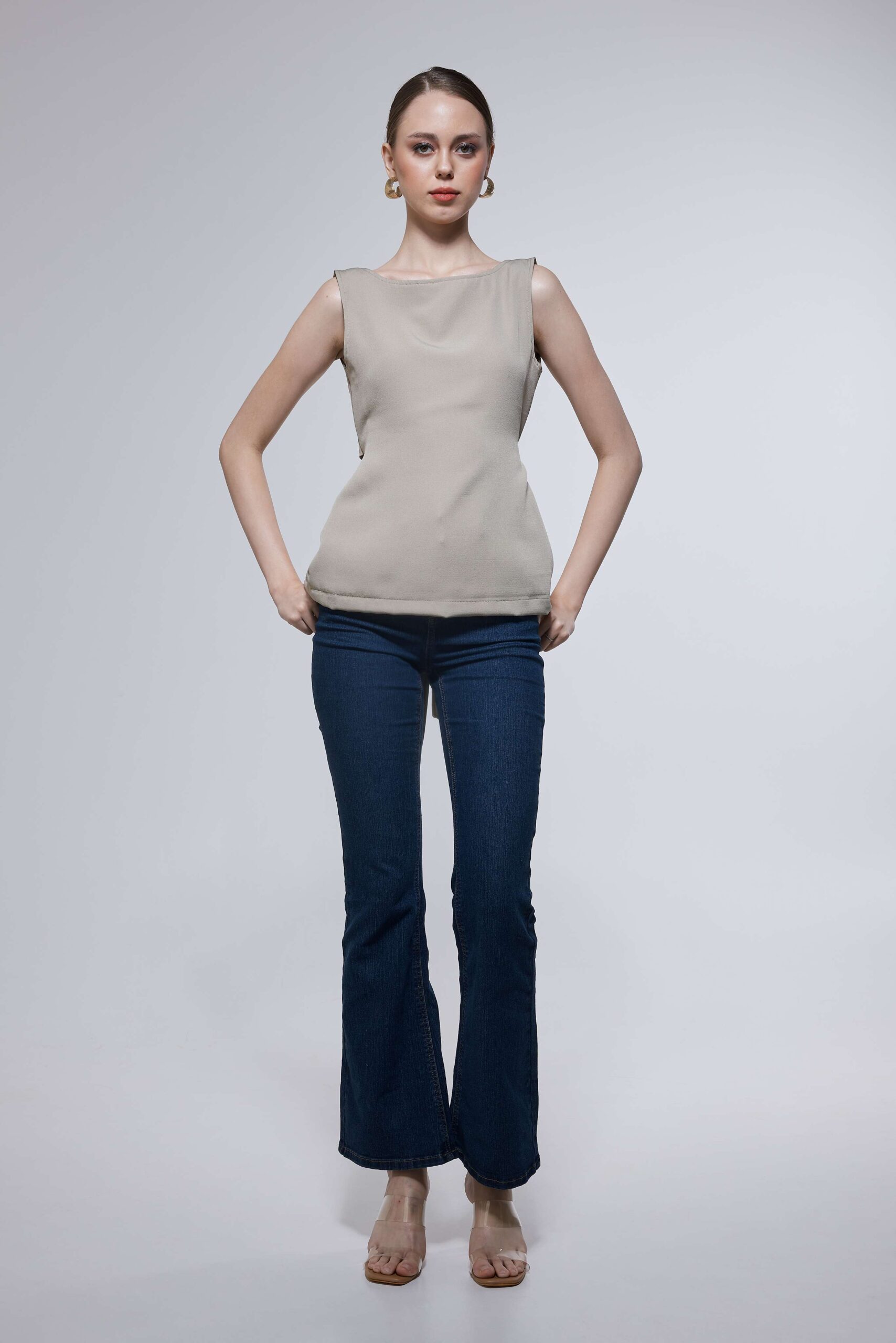 Taupe Tie-Back Sleeveless Top - Image 3