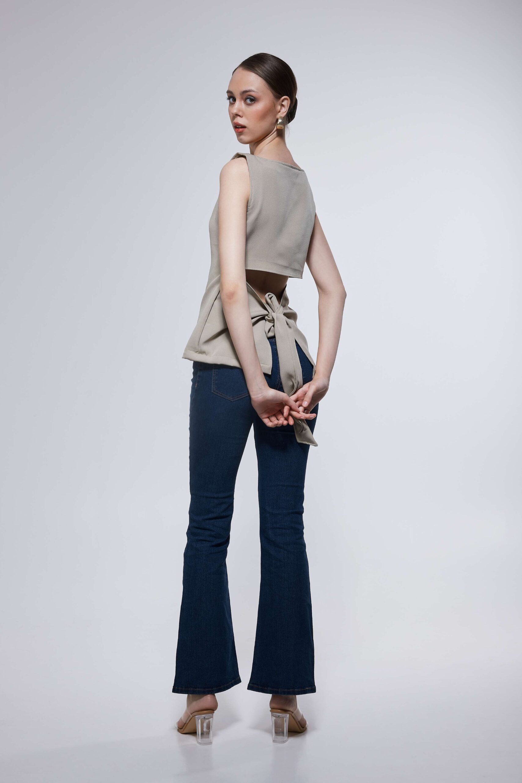Taupe Tie-Back Sleeveless Top - Image 4