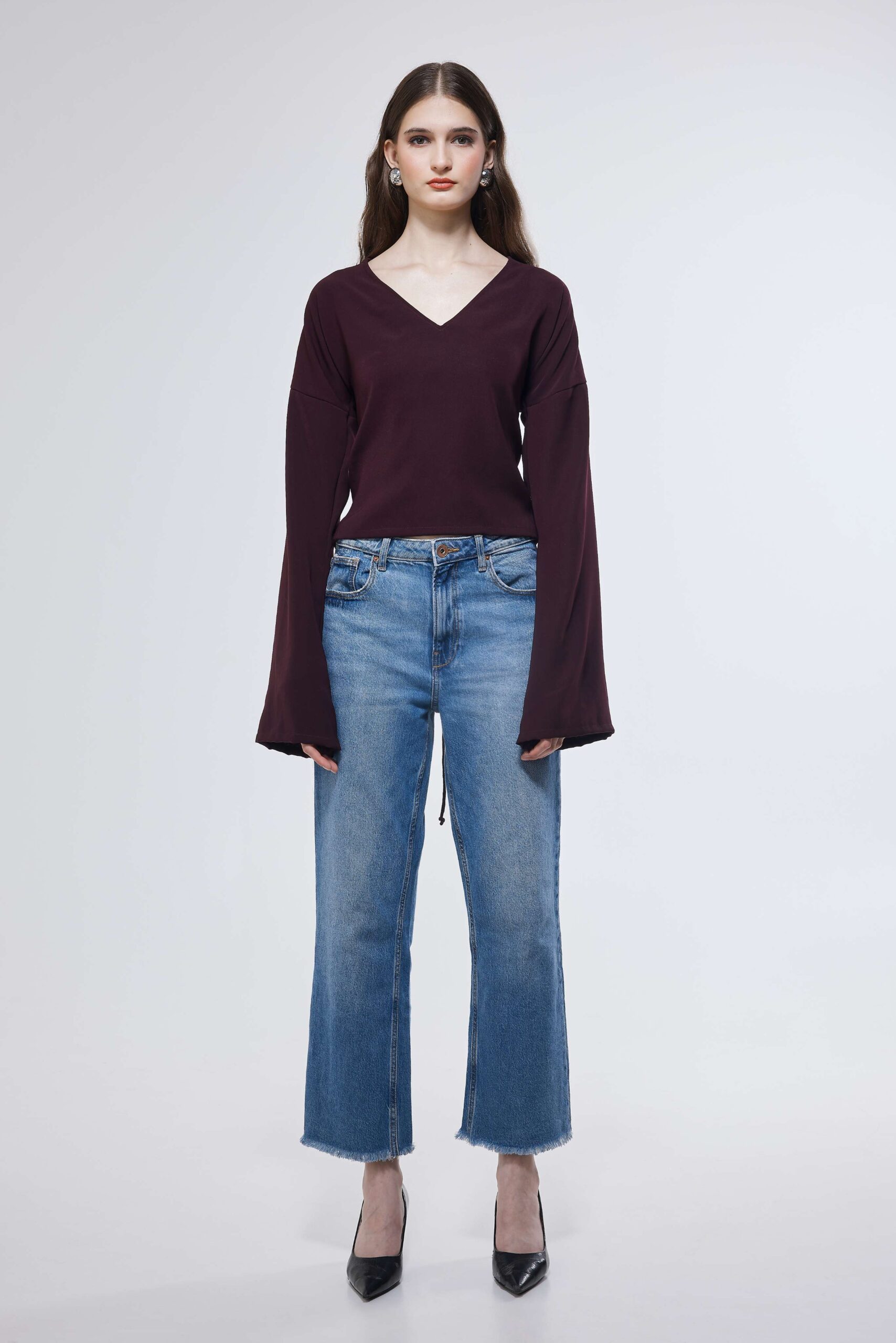 Plum Tie-Back Bell Sleeve Top