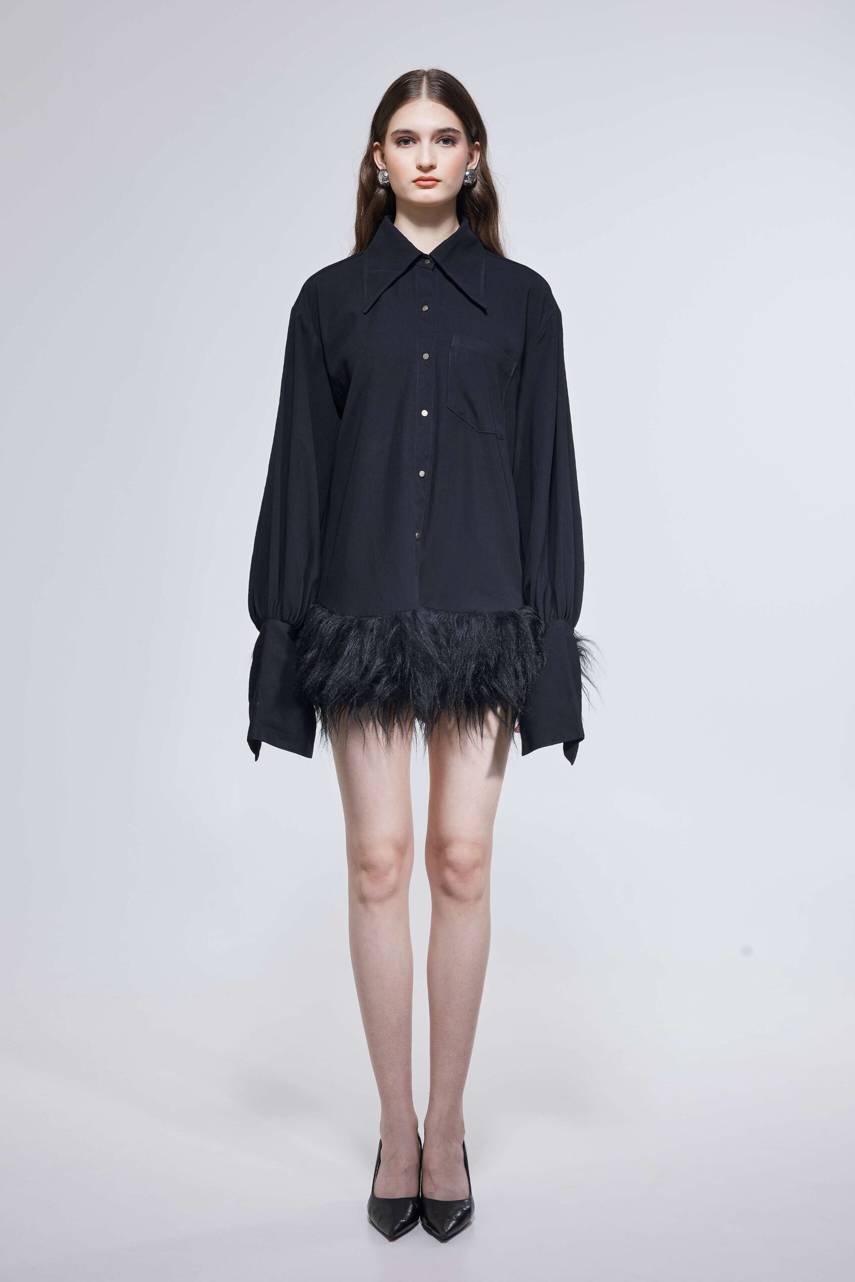 Black Feather-Hem Mini Dress