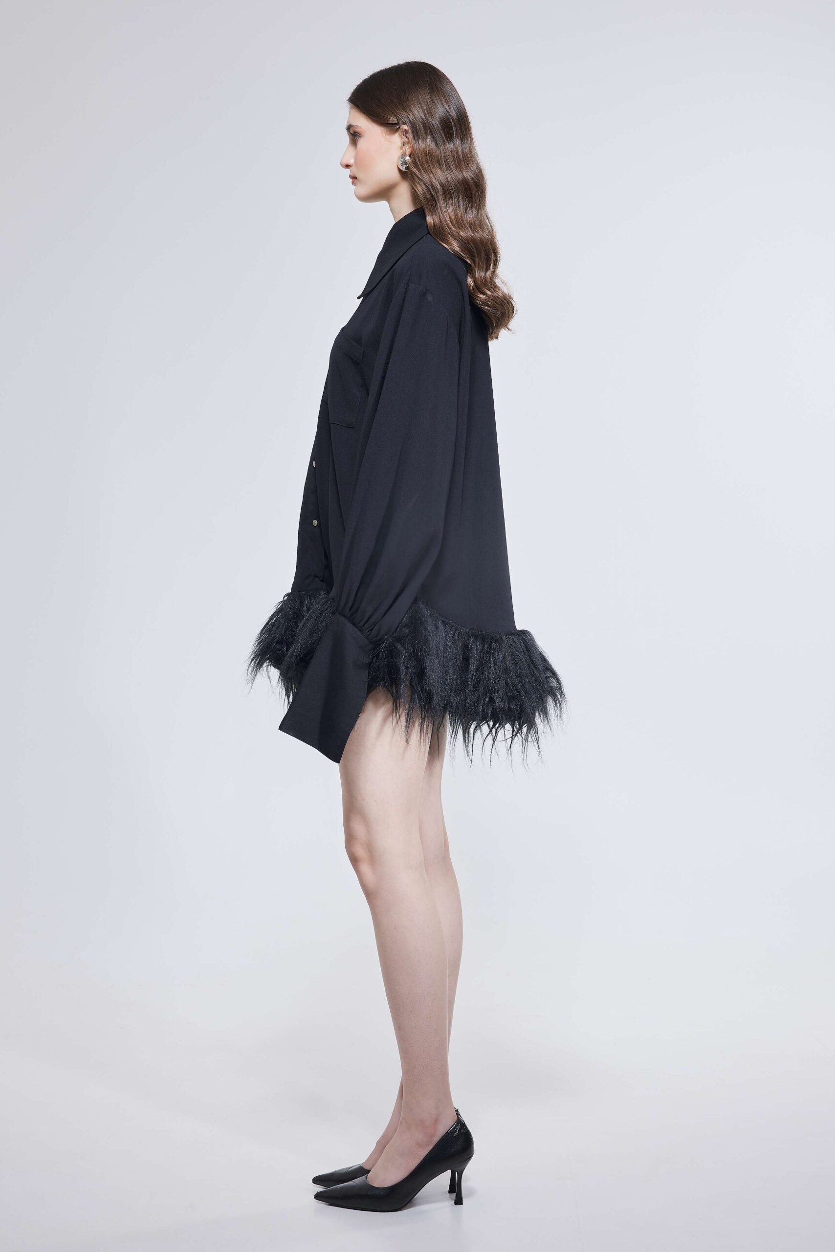 Black Feather-Hem Mini Dress - Image 2