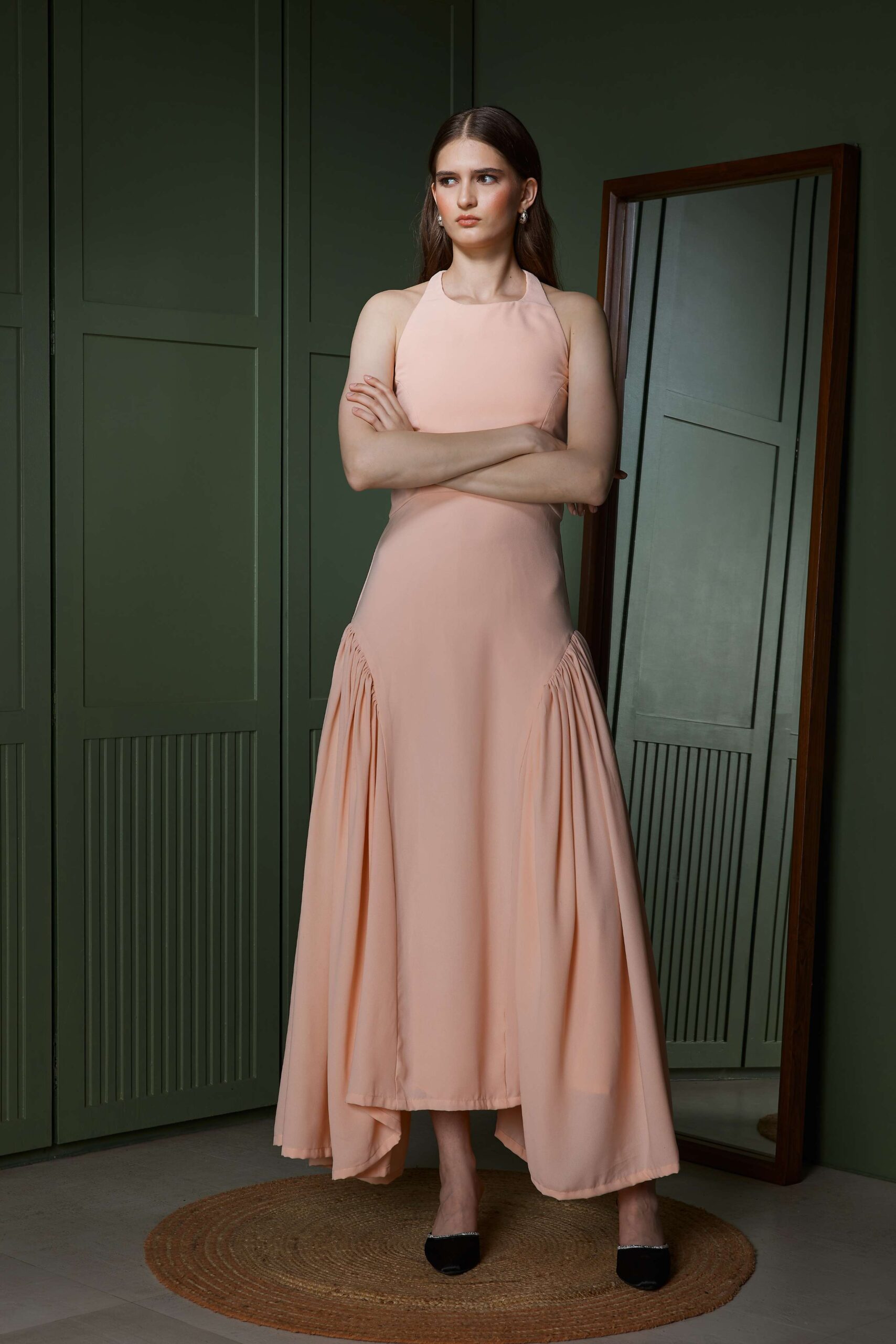 Blush Open-Back Maxi Dress