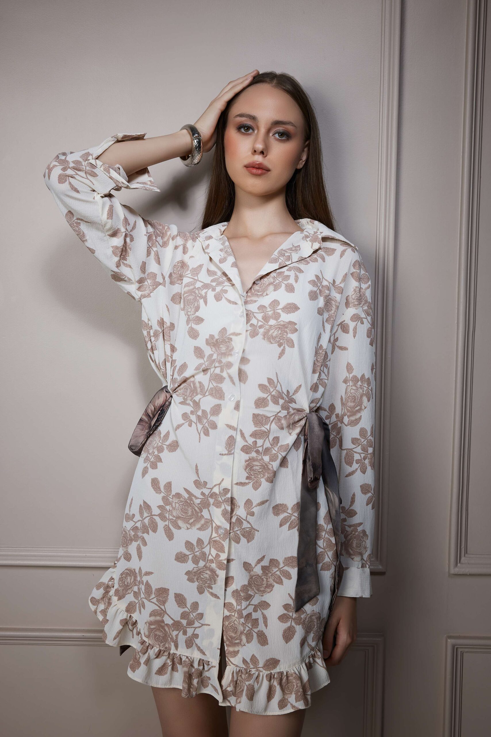 Ivory Floral Ruffle Mini Dress - Image 5
