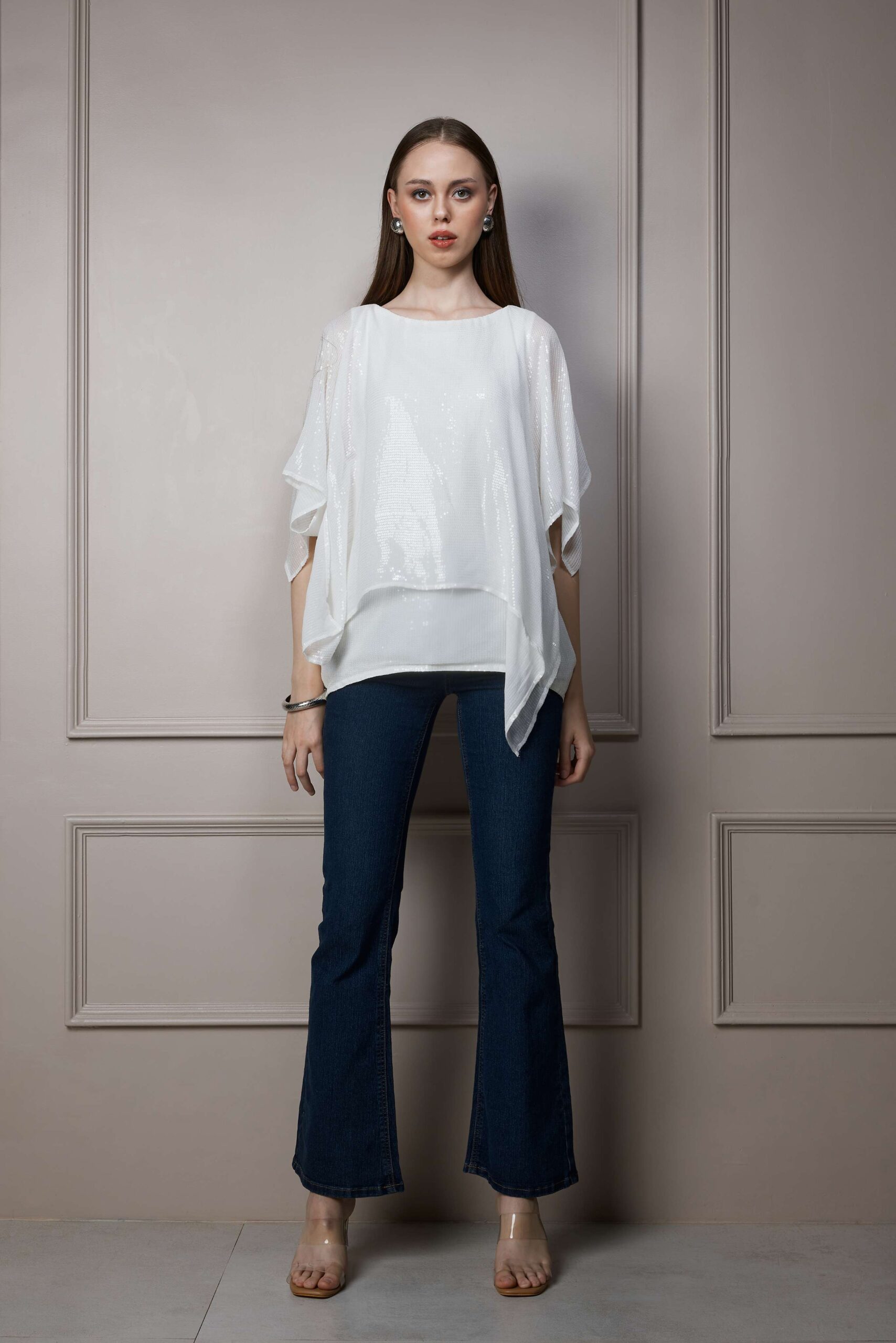 Ivory Draped One-Shoulder Top